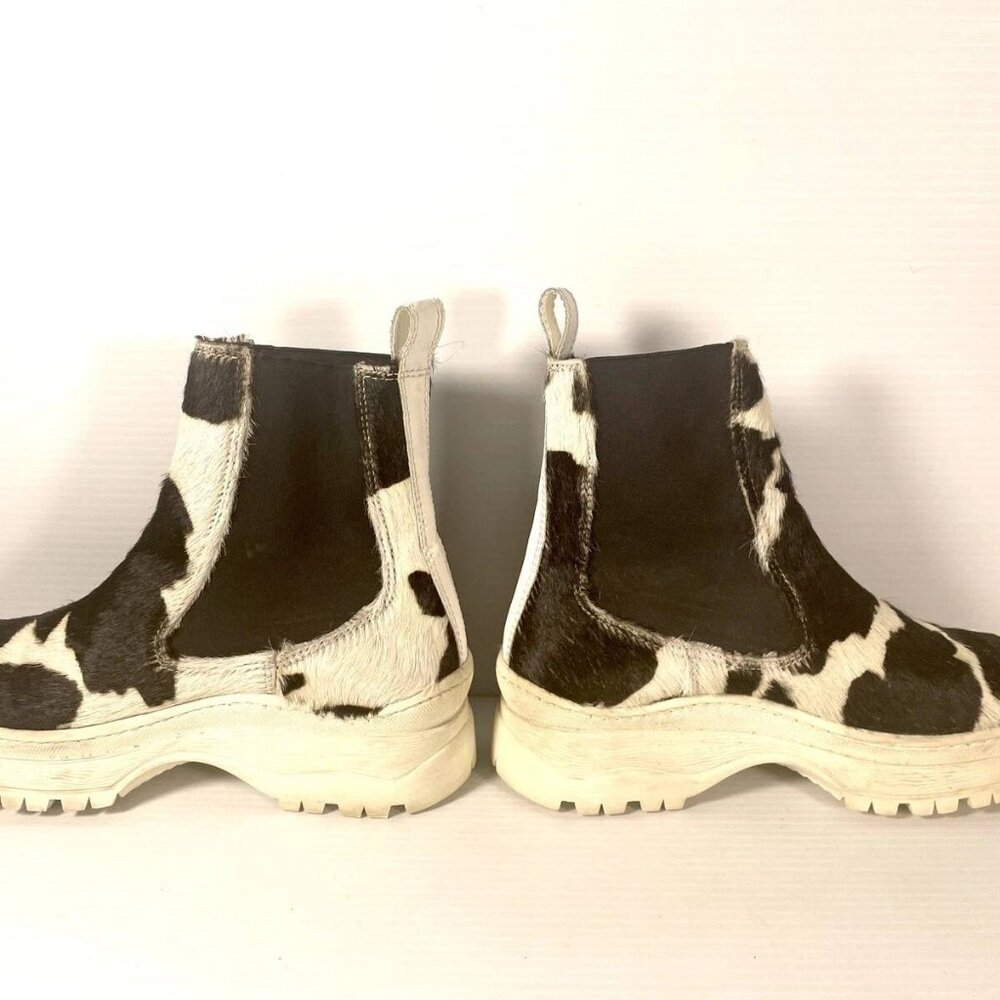 Black and White Cowhair Ankle Booties - Chunky Sole - Picture 2 of 12